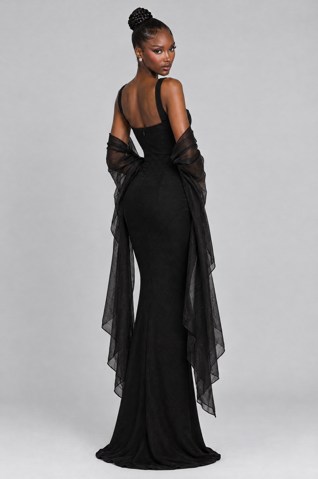 Ebony Square-Neck Corset Maxi Dress - back