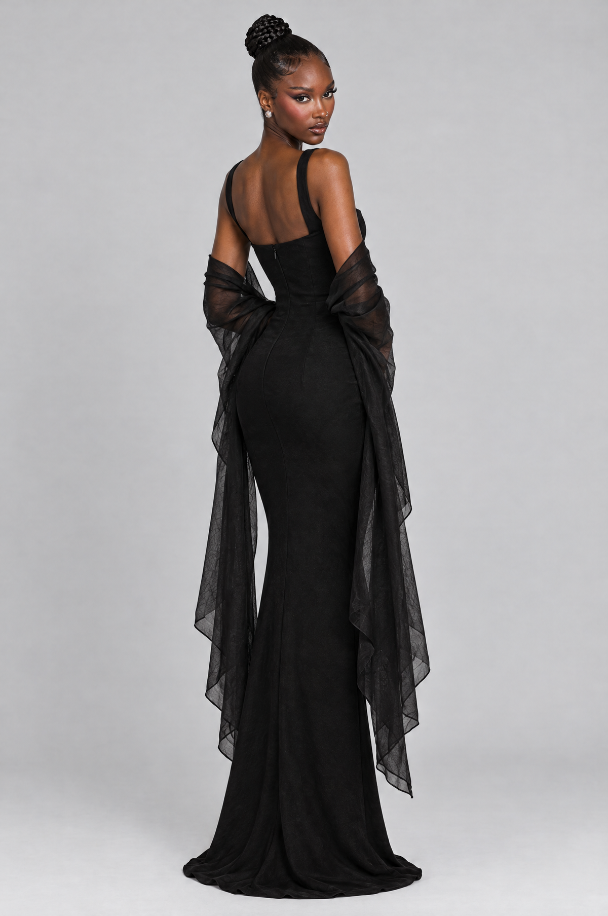 Ebony Square-Neck Corset Maxi Dress - back