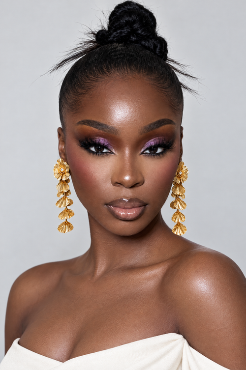 Aurora Gold Petal Statement Earrings - styled