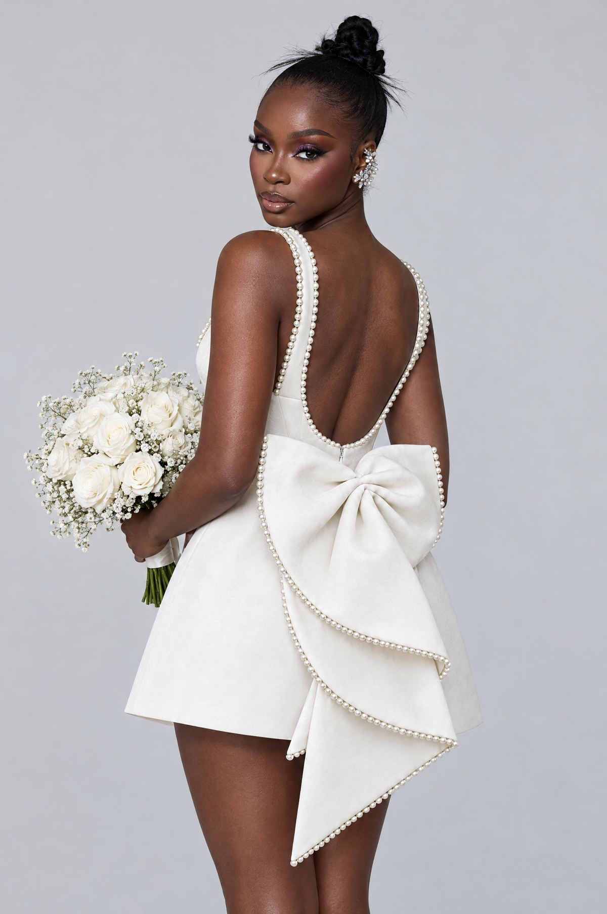 Blanc Bow-Back Square-Neck Mini Dress - back bow