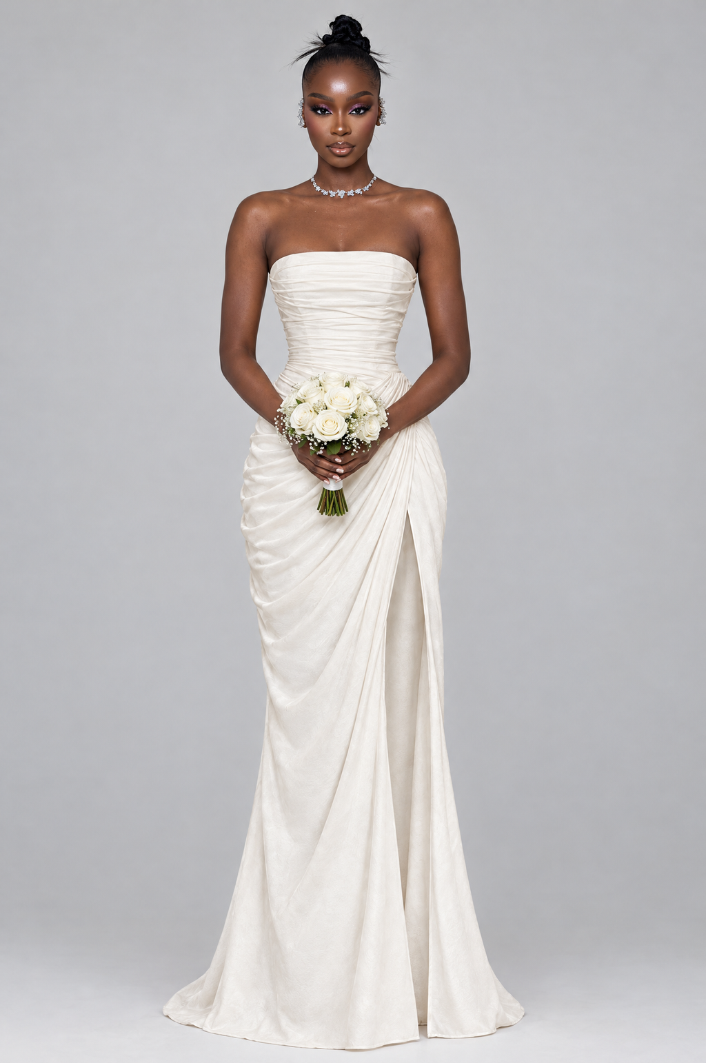 Chantilly Strapless Pleated Chiffon Maxi Dress - front