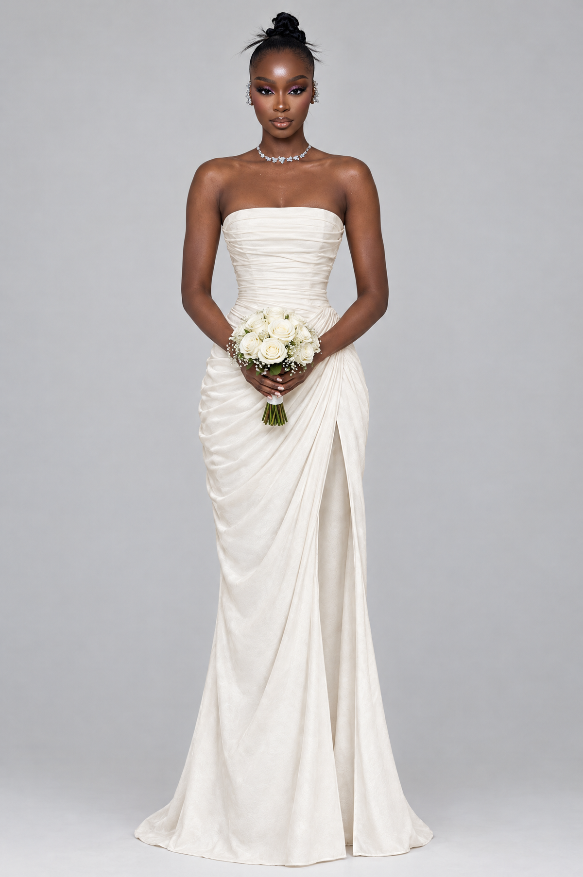 Chantilly Strapless Pleated Chiffon Maxi Dress - front