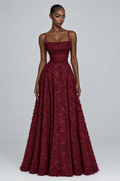 Cerise Textured Corset A-Line Maxi Dress - front