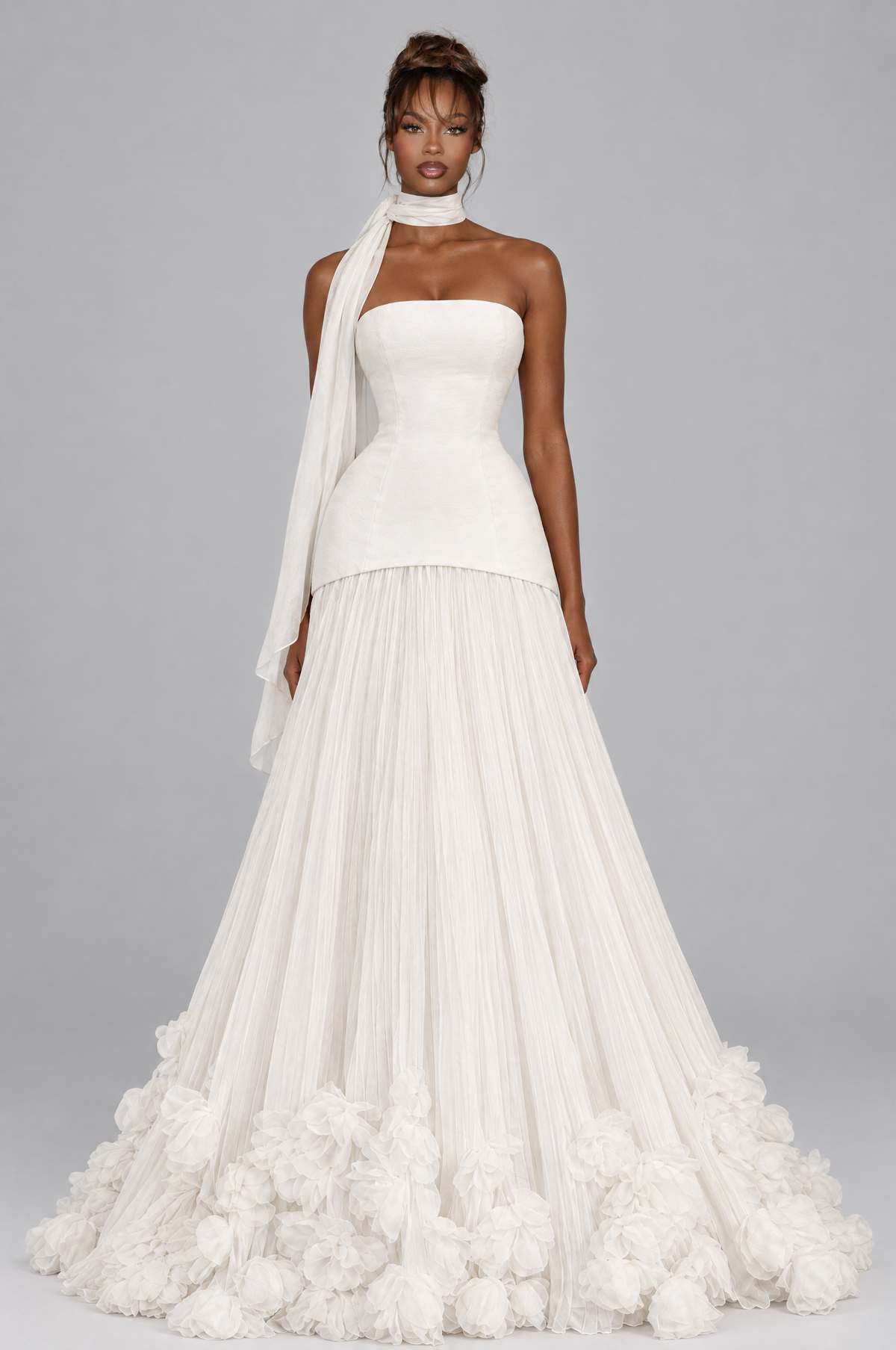 Celeste Strapless Rosette-Hem Ball Gown - front