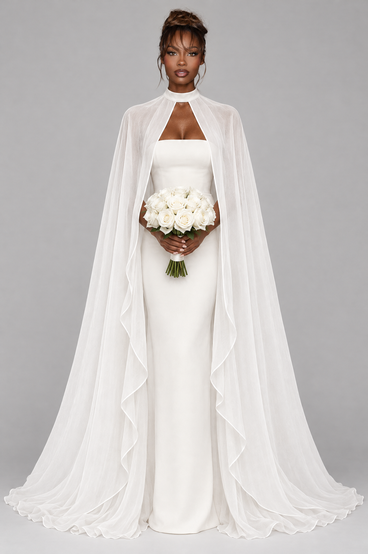 Veil Chiffon Bridal Cape - front