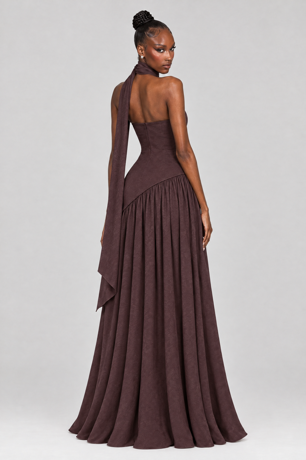 Mocha Drop-Waist Scarf Maxi Dress - back