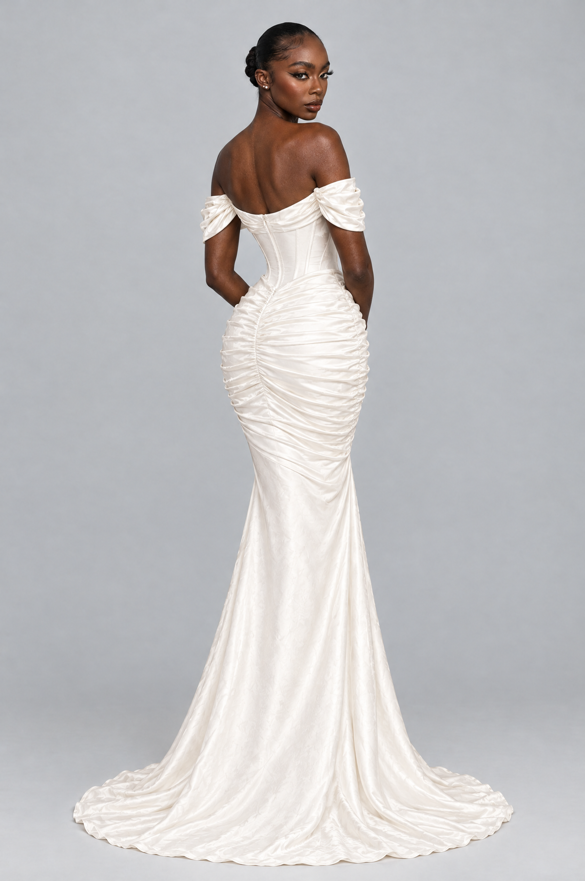 Vow Off-Shoulder Ruched Mermaid Gown - back