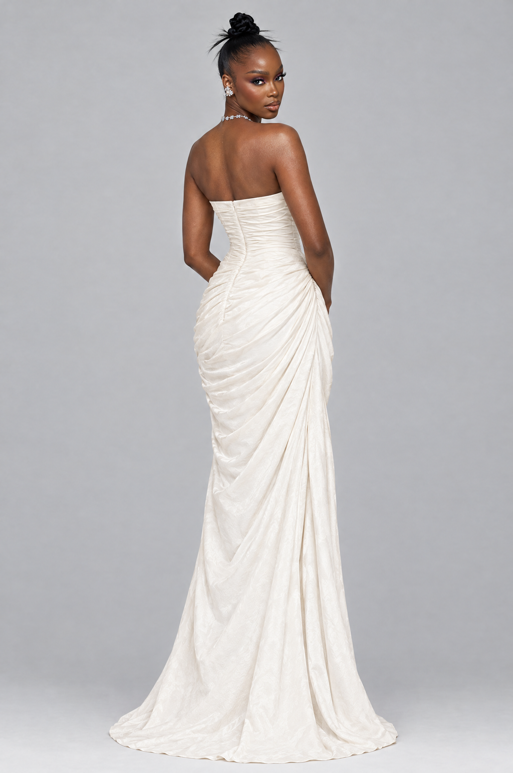 Chantilly Strapless Pleated Chiffon Maxi Dress - back