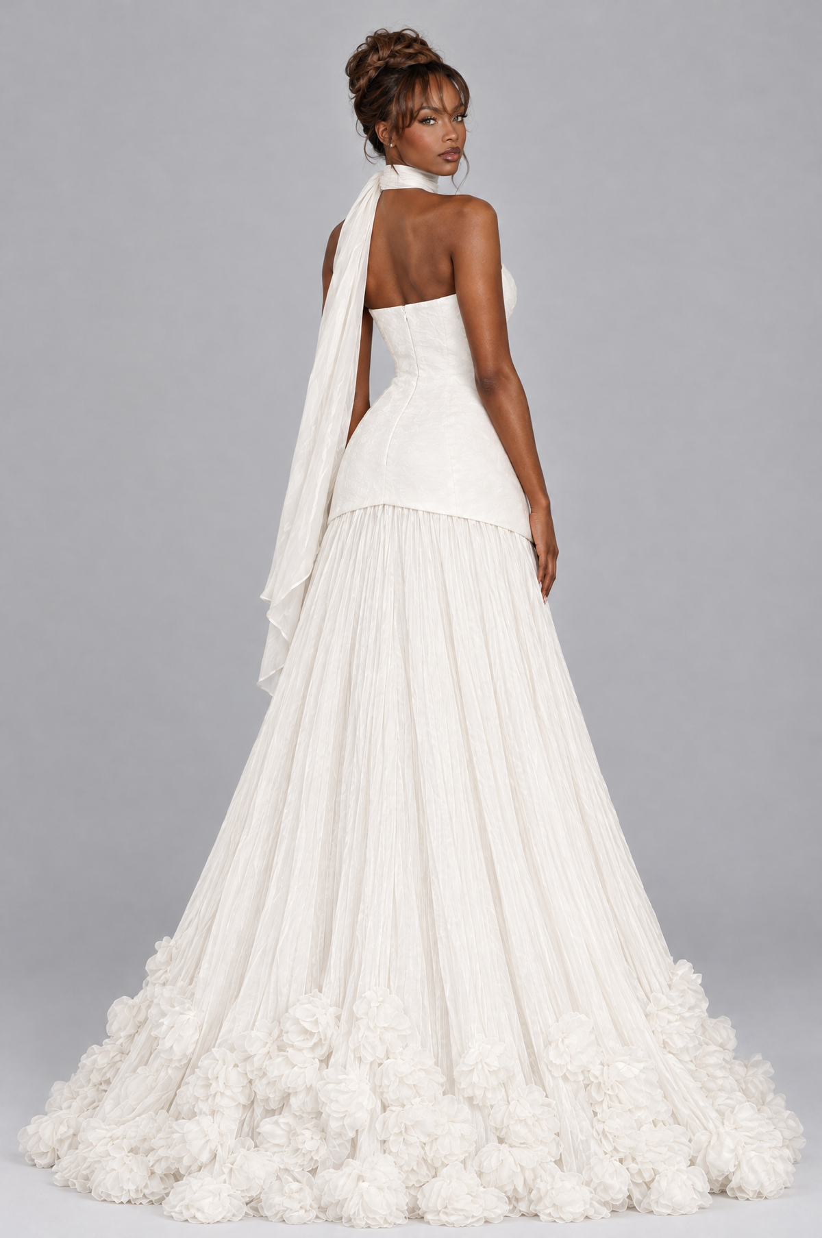 Celeste Strapless Rosette-Hem Ball Gown - back