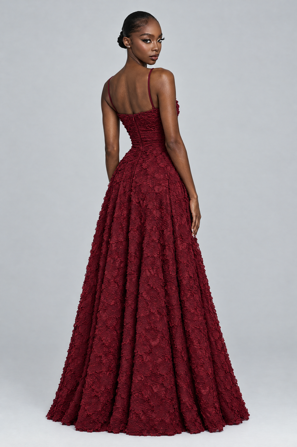 Cerise Textured Corset A-Line Maxi Dress - back