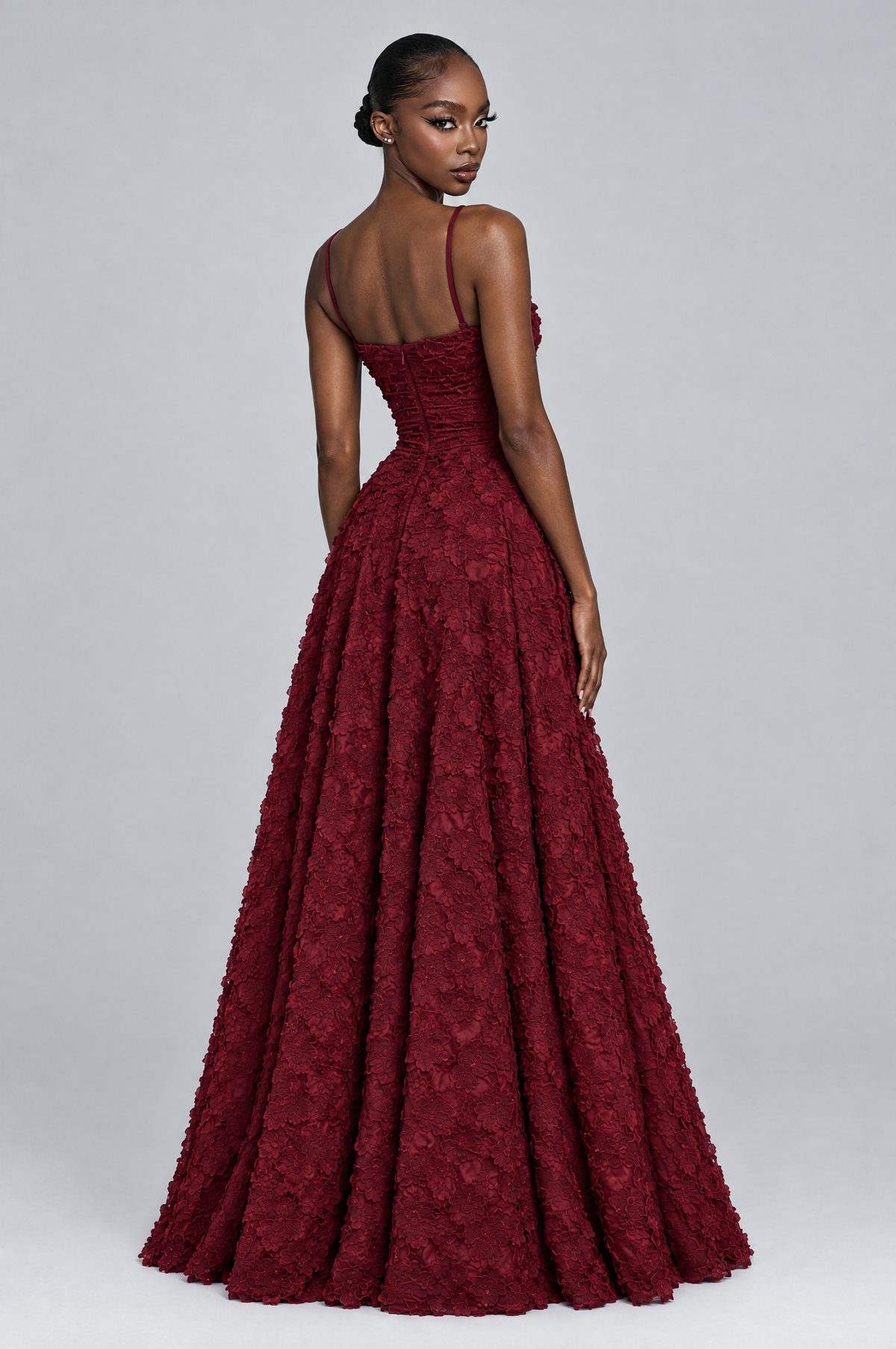 Cerise Textured Corset A-Line Maxi Dress - back