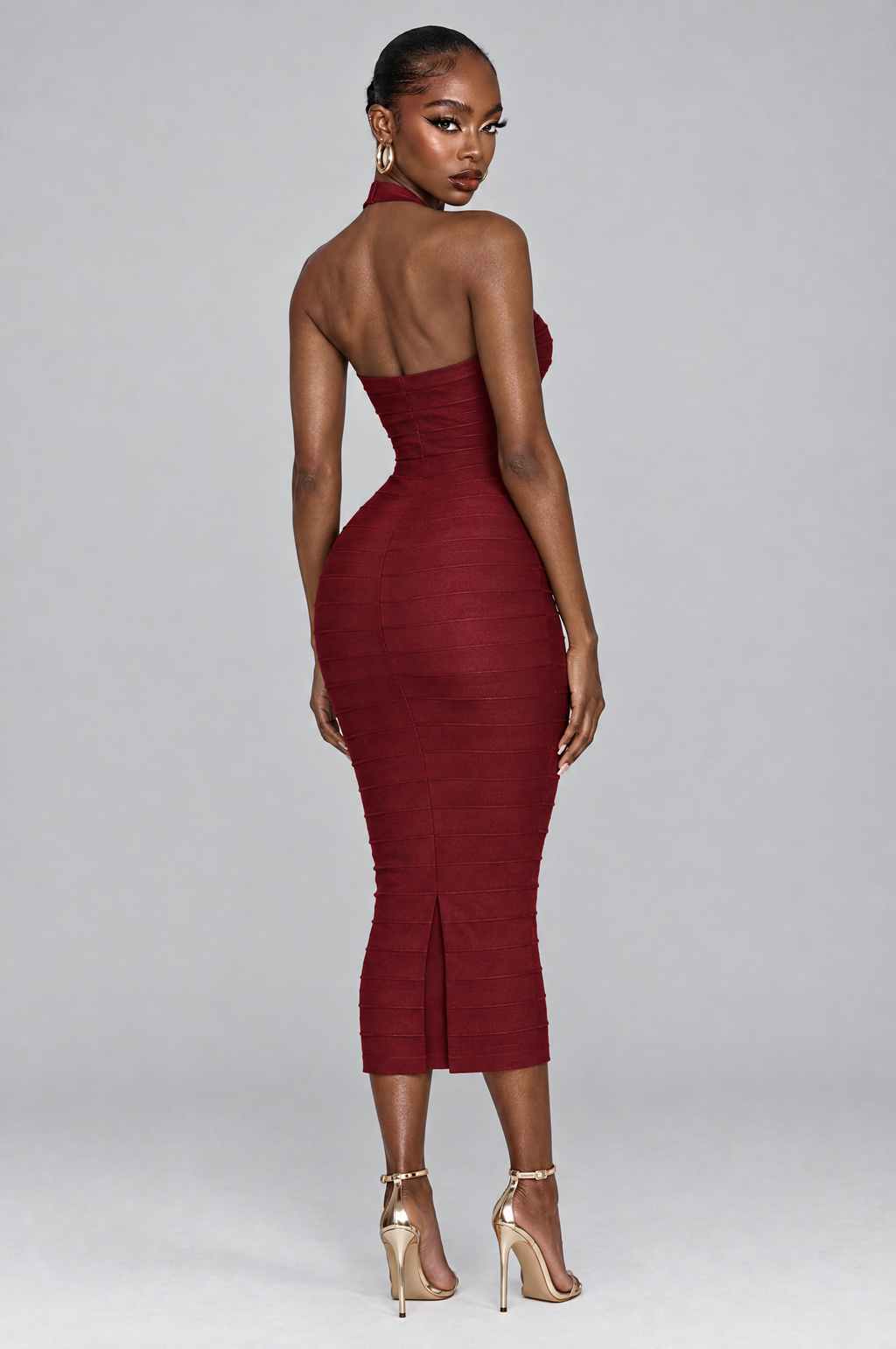 Cherry Halter Bandage Midi Dress - back