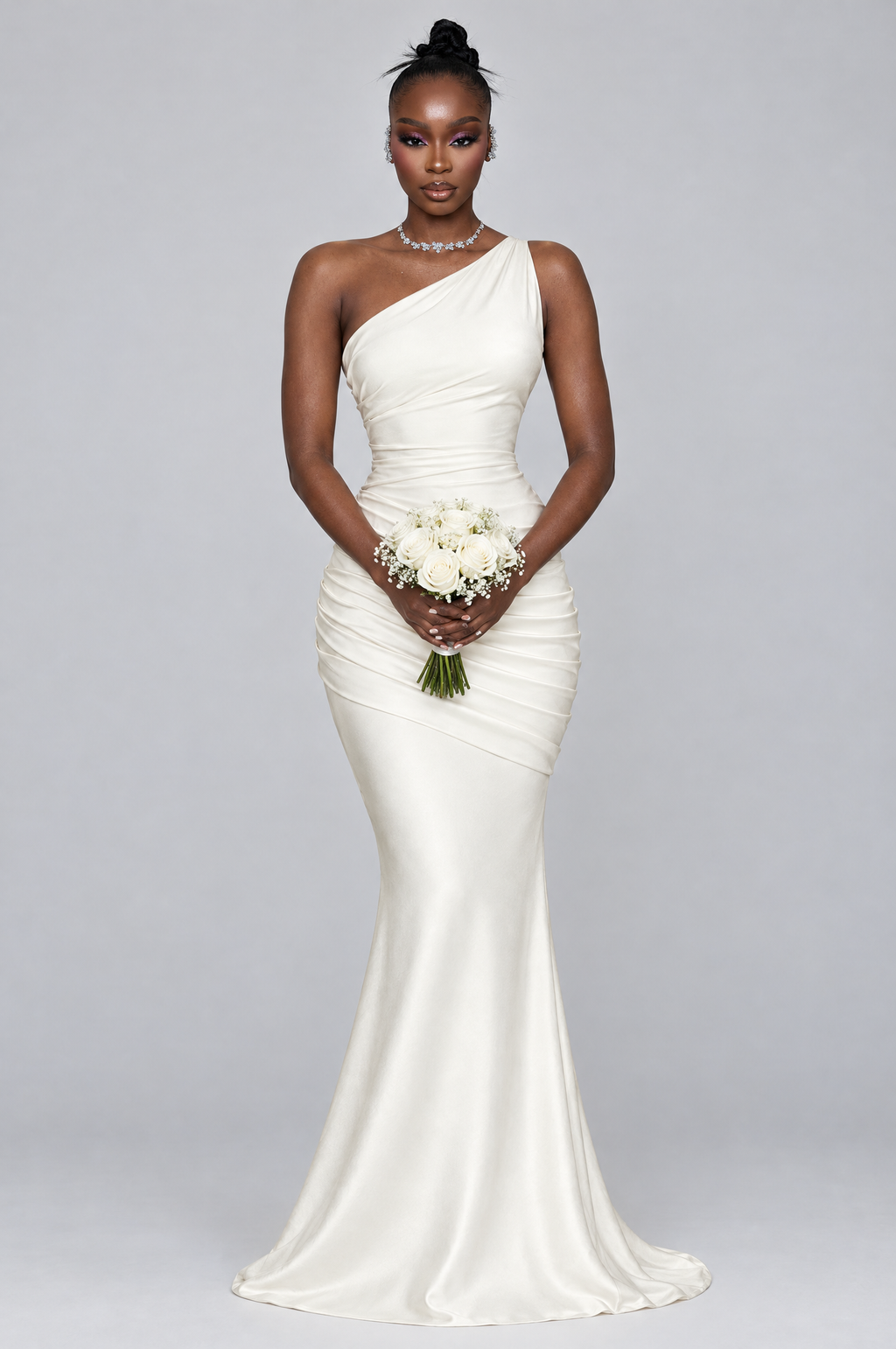 Alabaster One-Shoulder Ruched Mermaid Maxi Dress - front