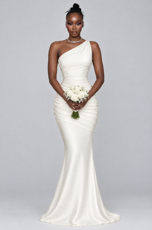 Alabaster One-Shoulder Ruched Mermaid Maxi Dress - front
