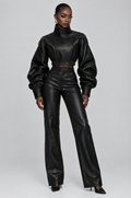 Ink Cropped Faux-Leather Funnel-Neck Jacket - front