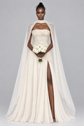 Aurelle Strapless Slit Maxi Dress with Chiffon Cape - front