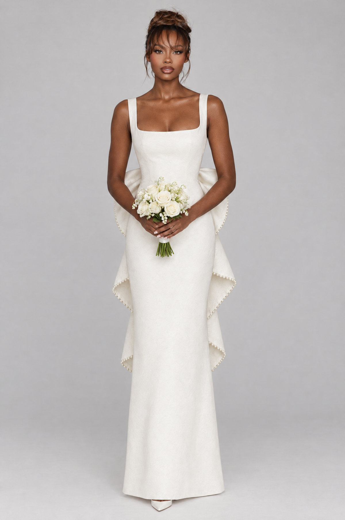 Ribbon Pearl-Trim Bow-Back Midaxi Dress - front