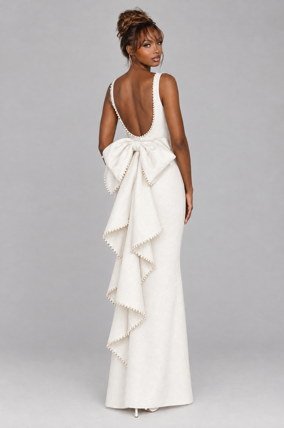 Ribbon Pearl-Trim Bow-Back Midaxi Dress - back bow