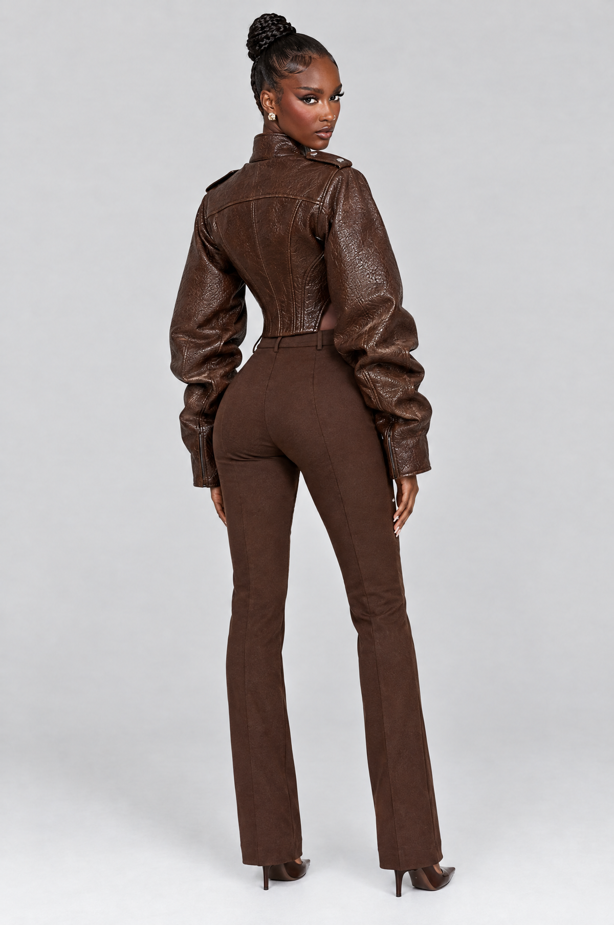 Espresso Cropped Faux-Leather Moto Jacket - back