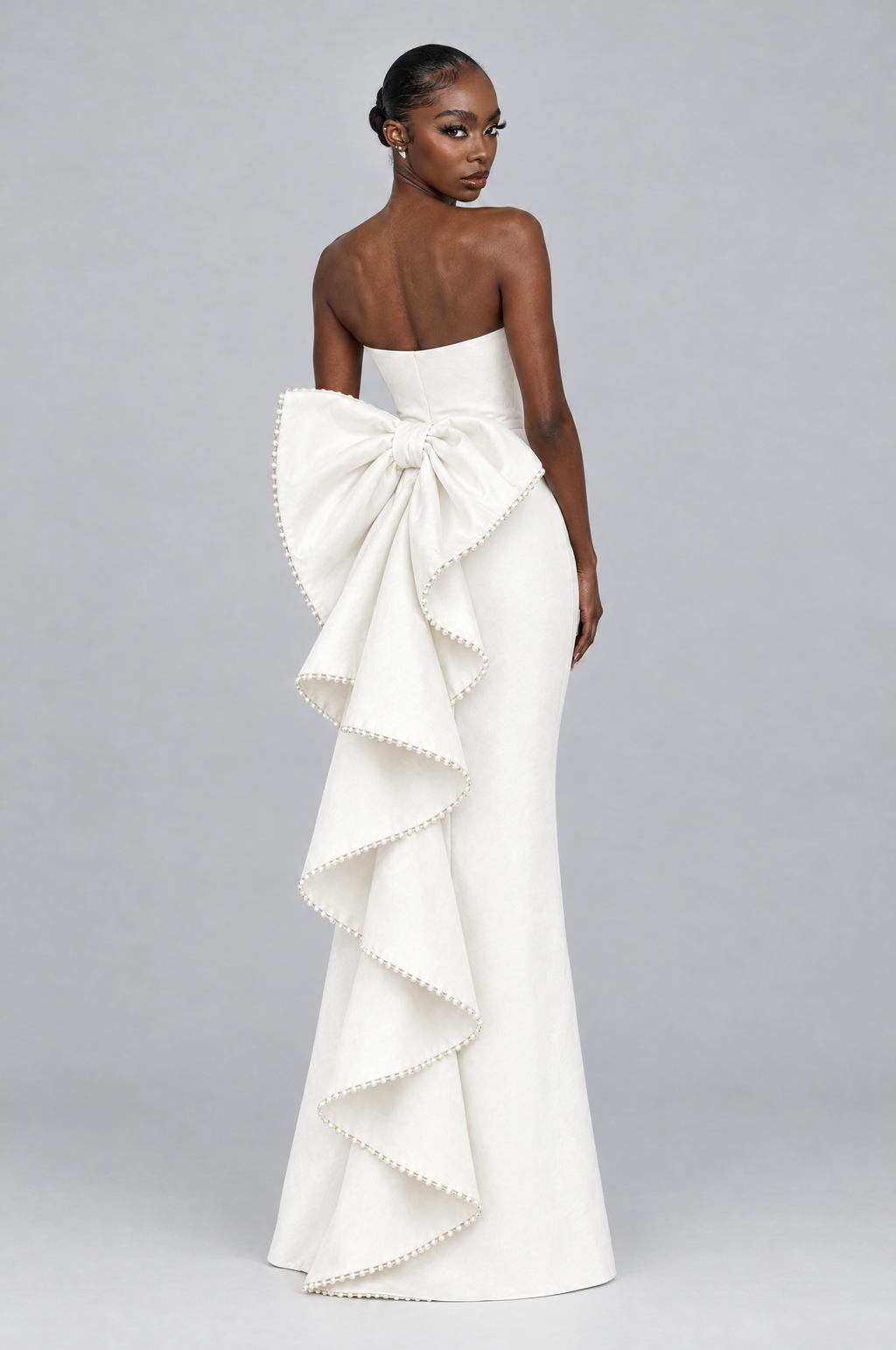 Camellia Strapless Bow-Back Maxi Dress - back bow
