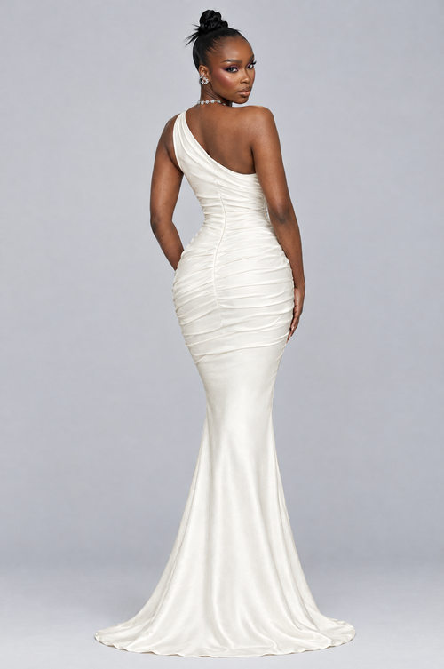 Alabaster One-Shoulder Ruched Mermaid Maxi Dress - back