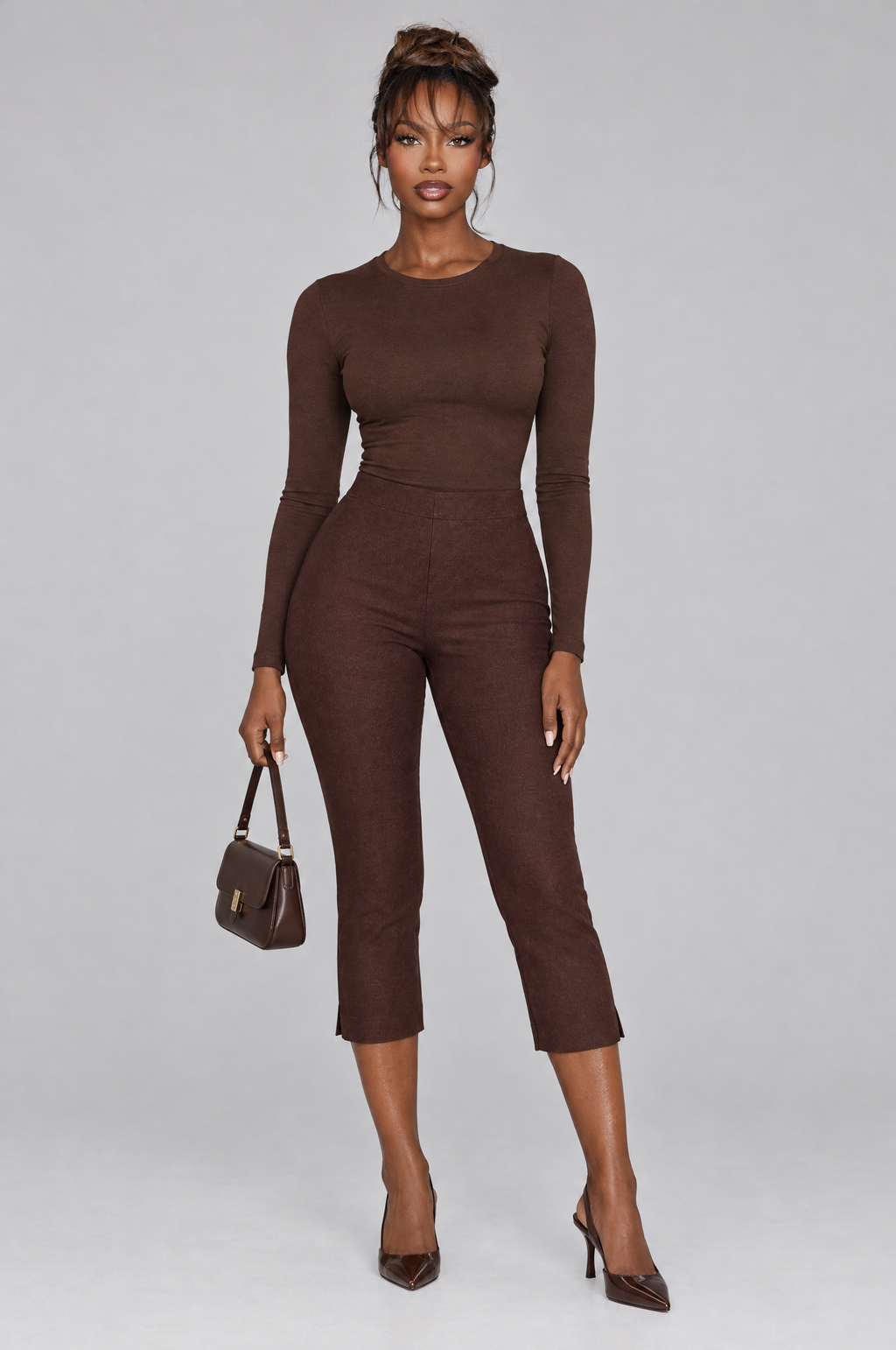 Harlow Stretch Capri Pants - Plum Brown