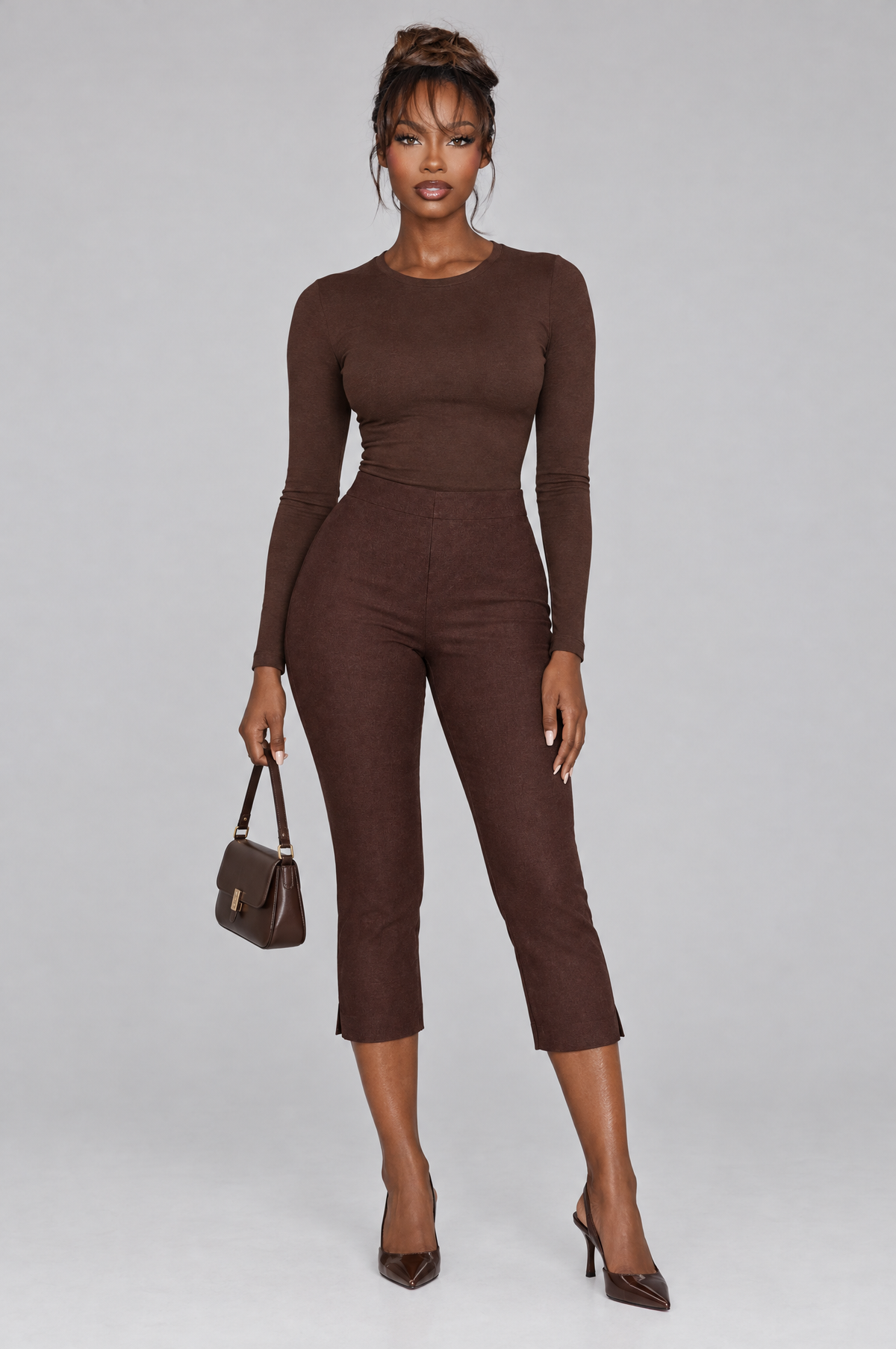 Harlow Stretch Capri Pants - Plum Brown