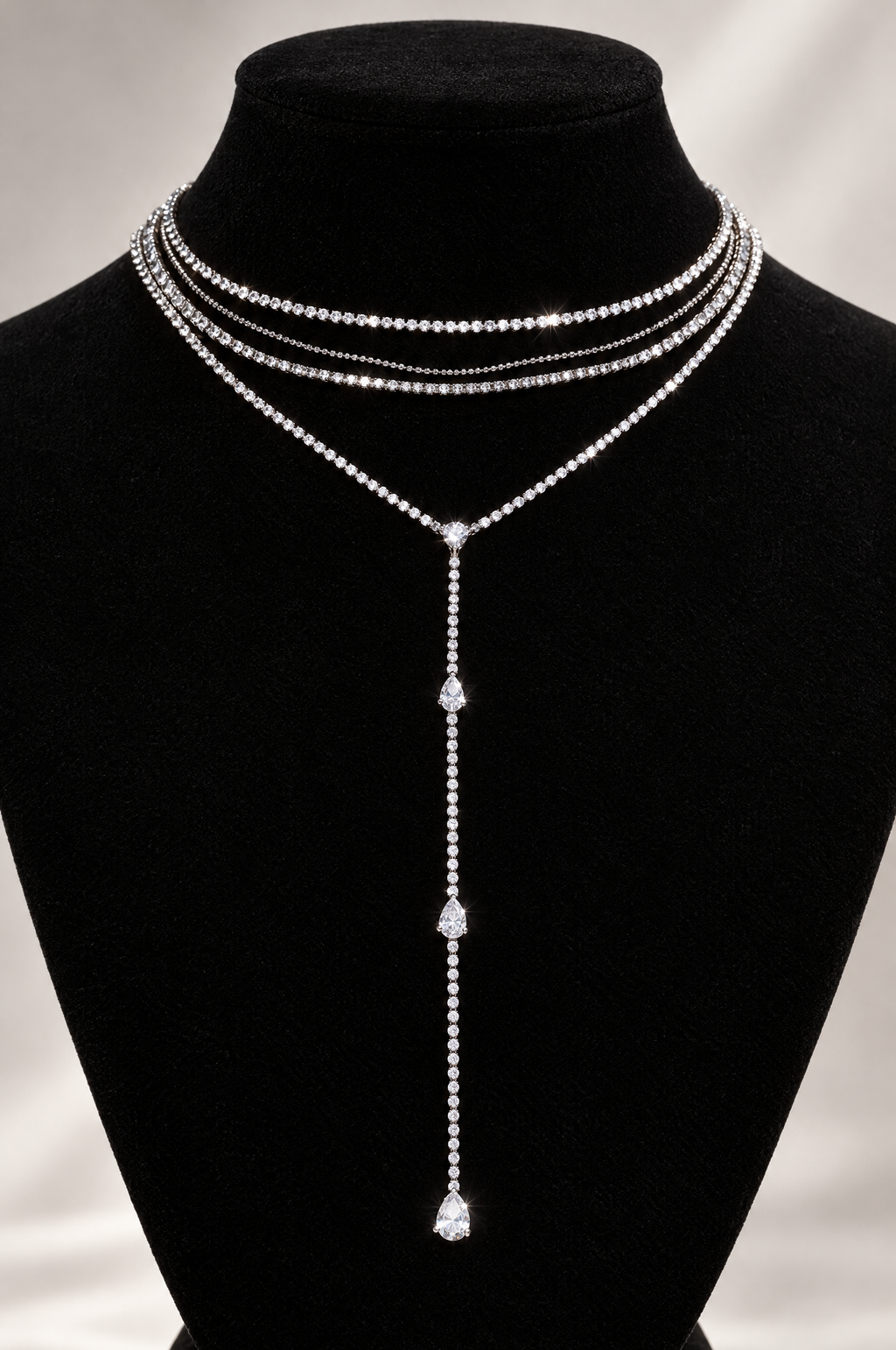 Stellar Layered Crystal Lariat Necklace