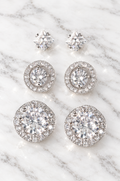 Trio Halo Crystal Stud Set