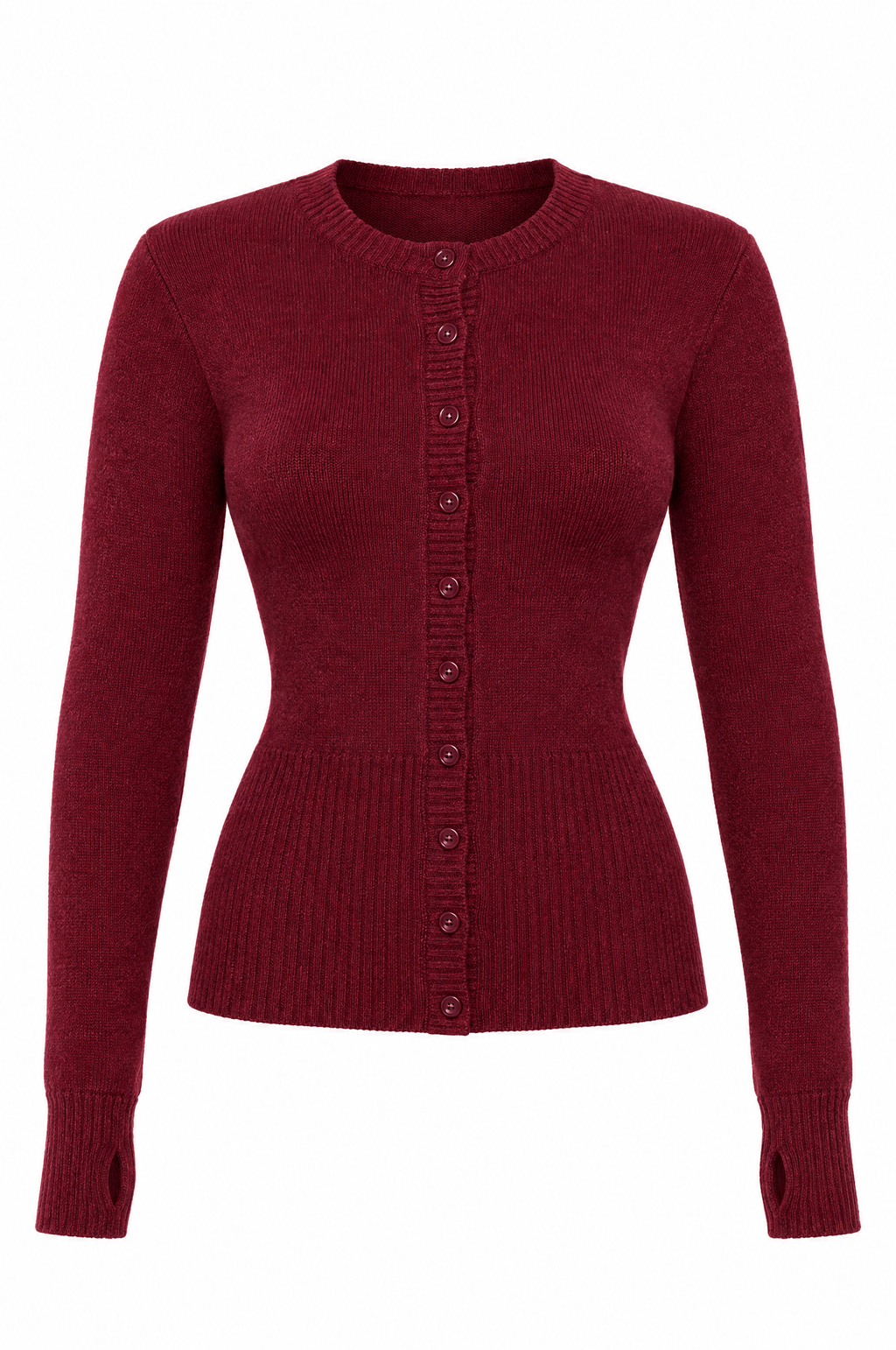 Claret Ribbed Button Cardigan
