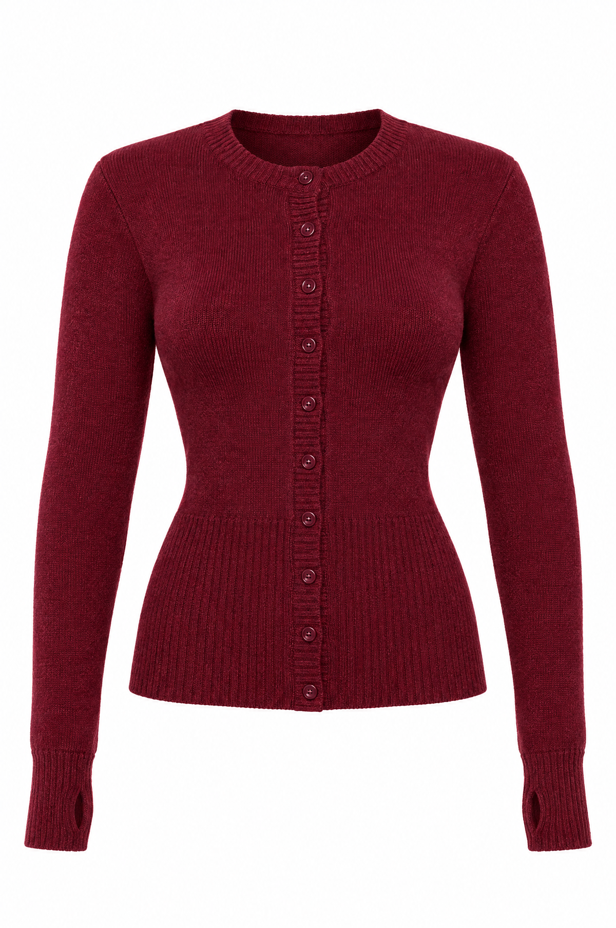 Claret Ribbed Button Cardigan