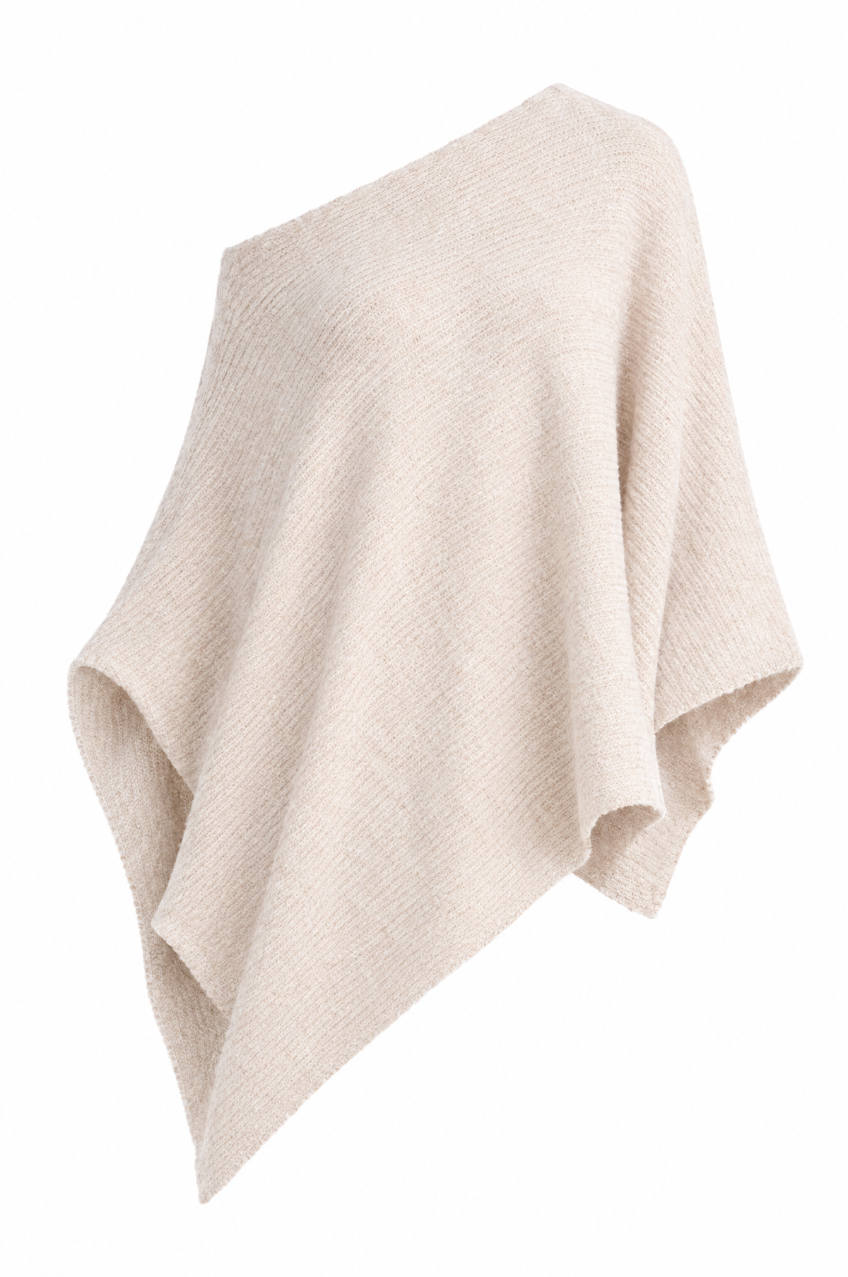 Oatmeal One-Shoulder Knit Poncho