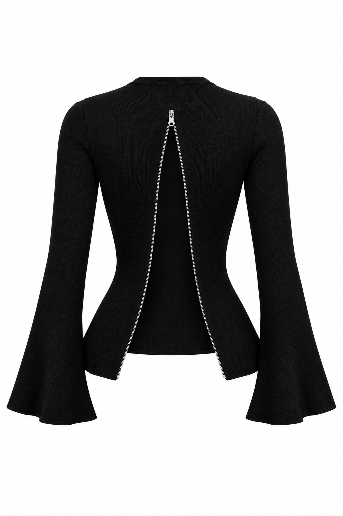 Nightfall Zip-Back Bell-Sleeve Sweater