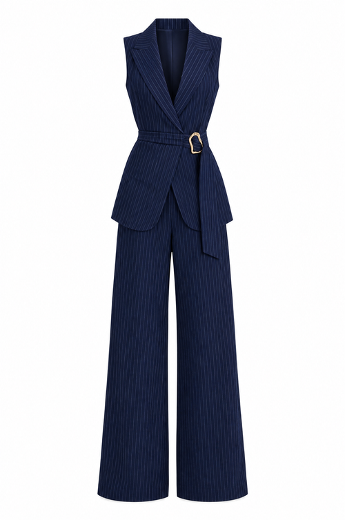 Admiral Belted Vest & Wide-Leg Pant Set