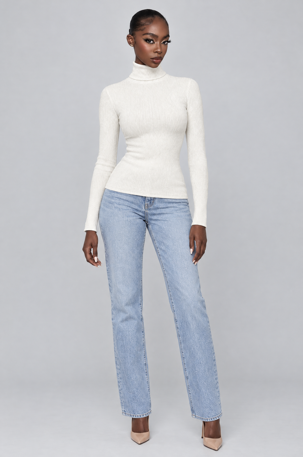Snow Ribbed Turtleneck Sweater