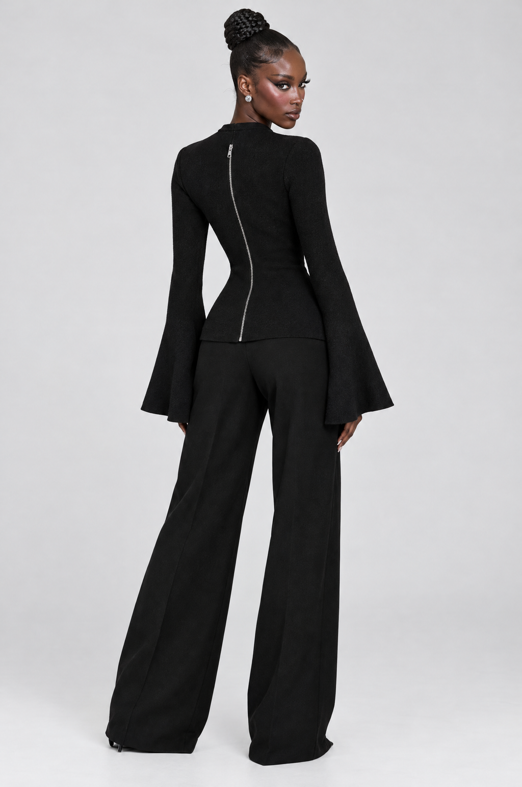Nightfall Zip-Back Bell-Sleeve Sweater