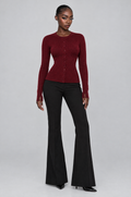 Claret Ribbed Button Cardigan