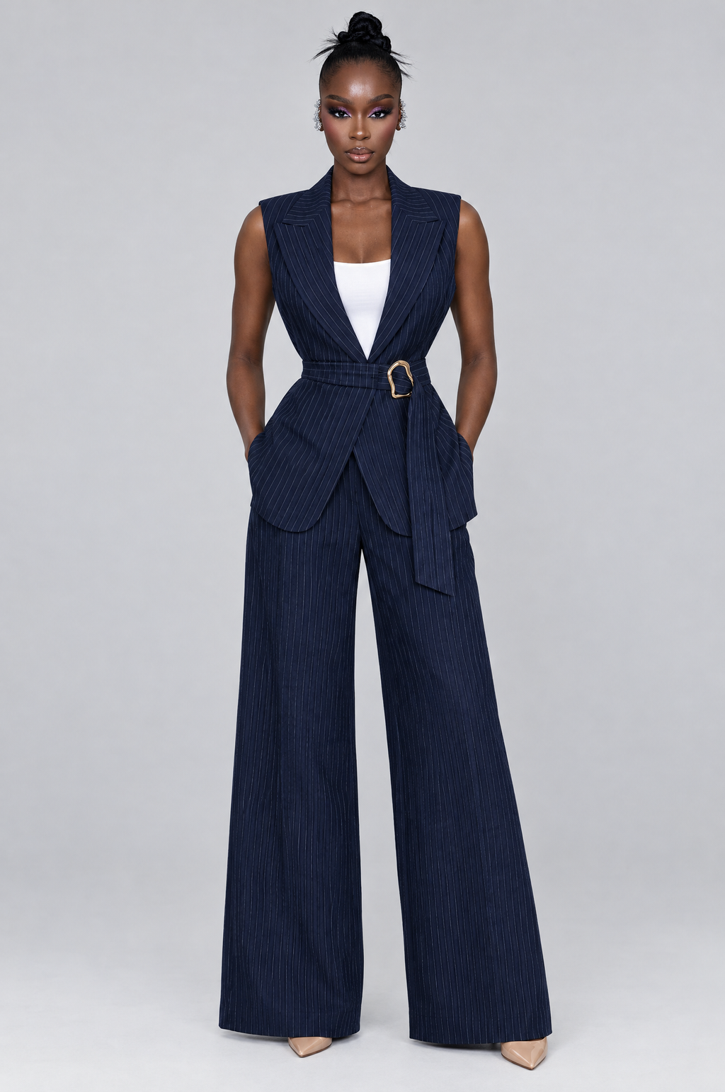 Admiral Belted Vest & Wide-Leg Pant Set