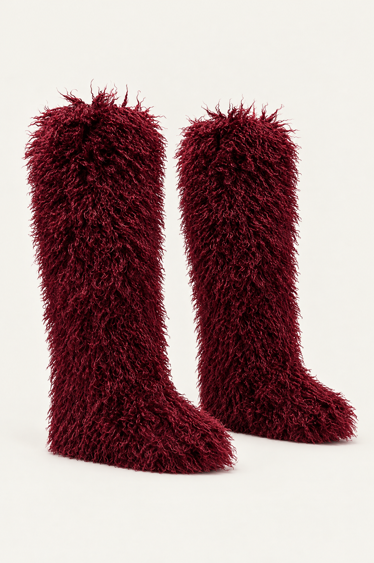 Cranberry Shaggy Faux-Fur Knee Boots