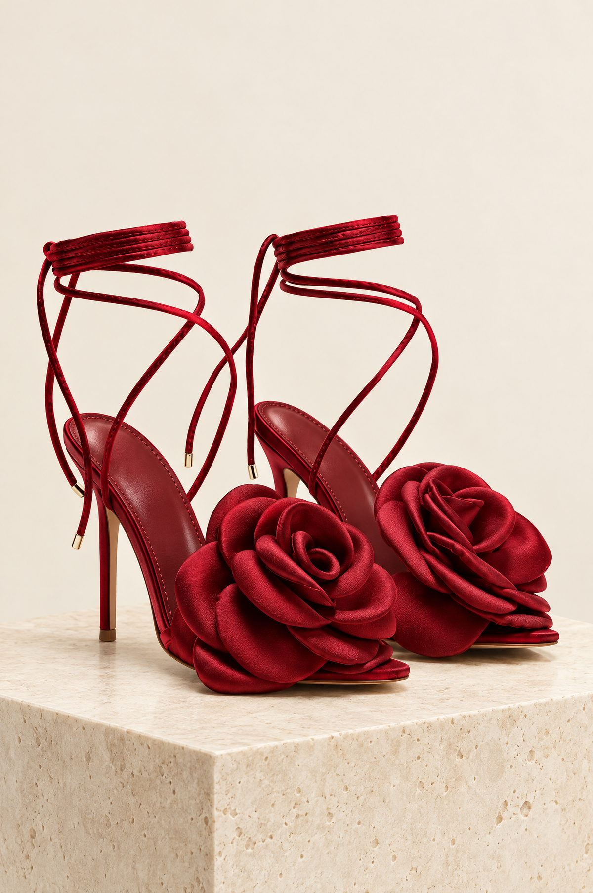Rosa Satin Rose Wrap Heels