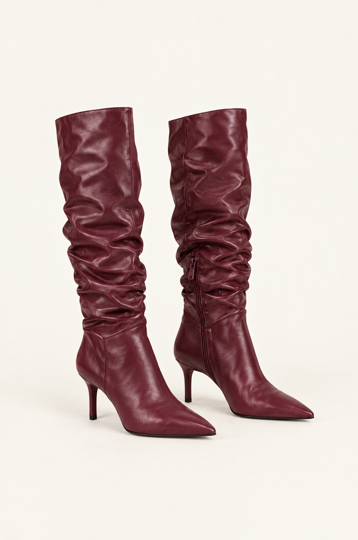 Vino Ruched Kitten-Heel Boots