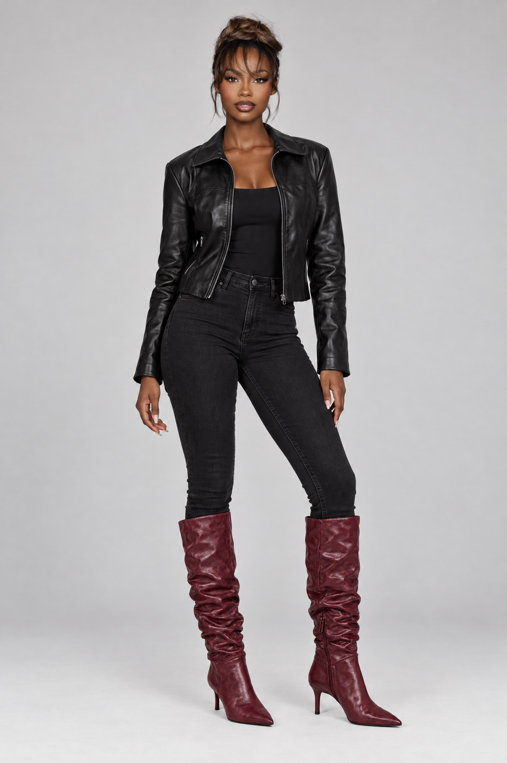 Vino Ruched Kitten-Heel Boots