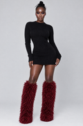 Cranberry Shaggy Faux-Fur Knee Boots
