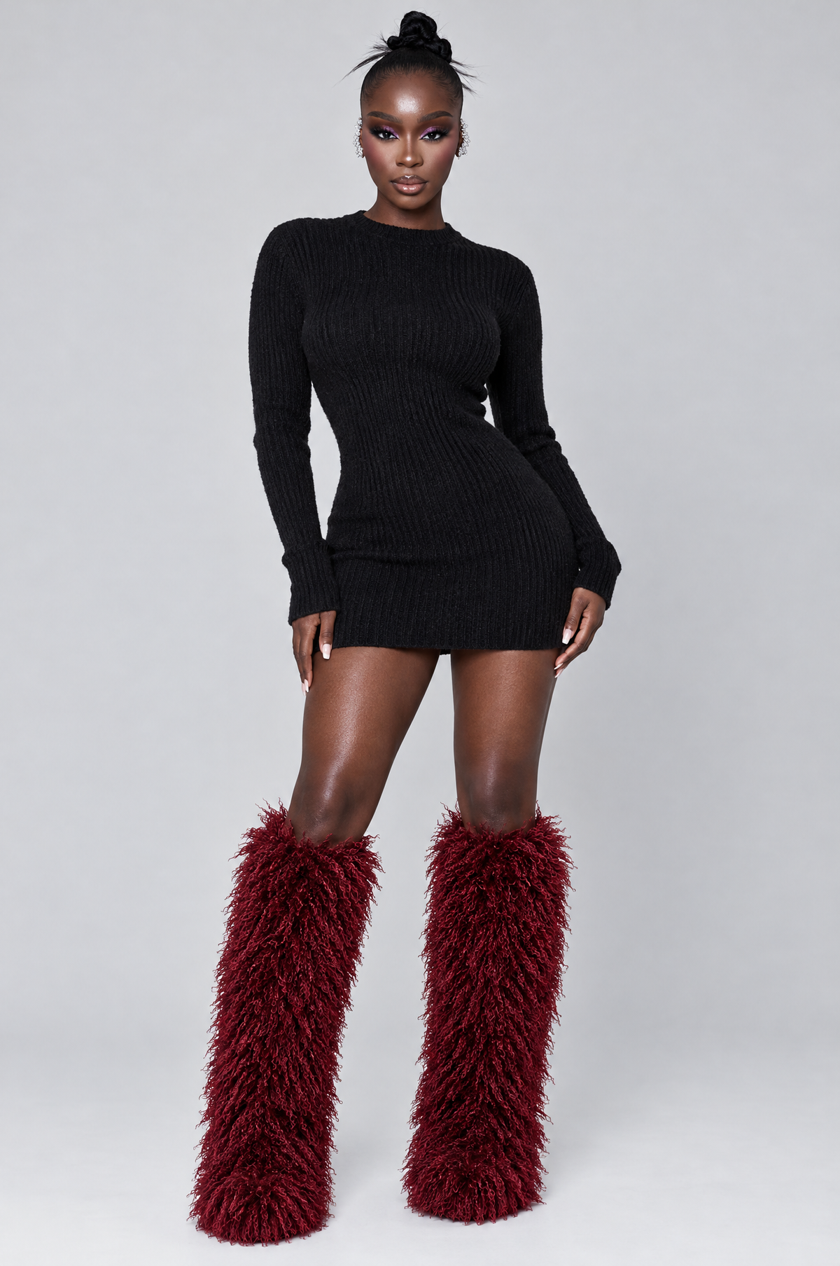 Cranberry Shaggy Faux-Fur Knee Boots