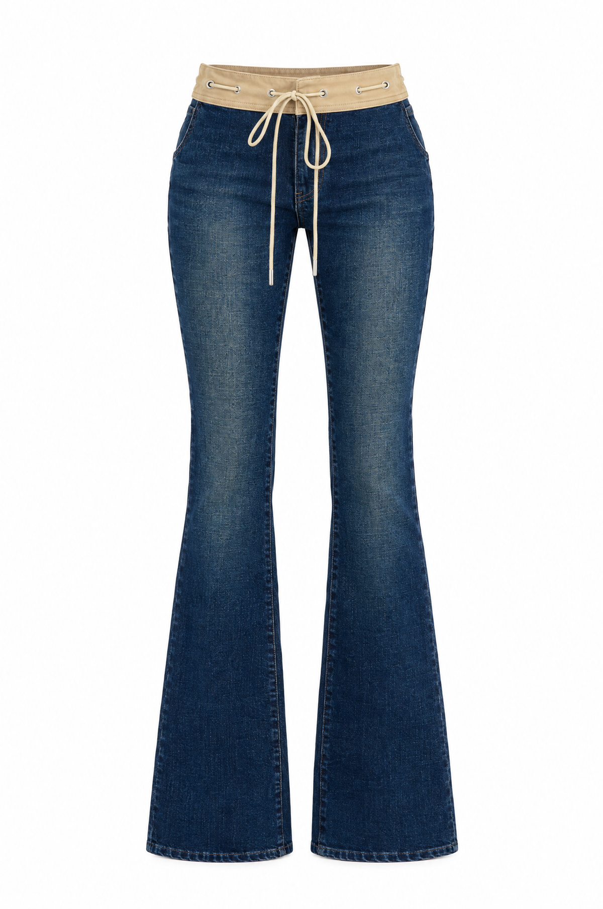 Retro Drawstring Low-Rise Flare Jeans product shot