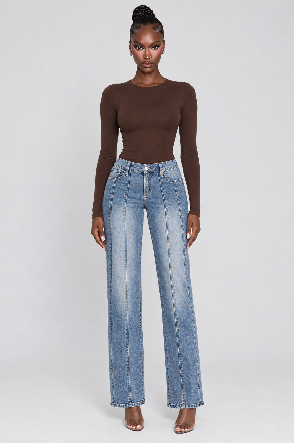 Seamline Low-Rise Straight Jeans on model