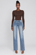 Seamline Low-Rise Straight Jeans on model