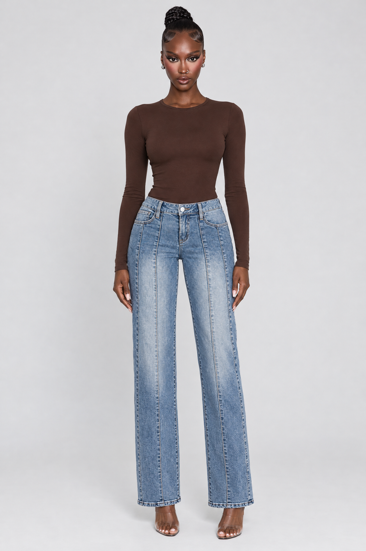 Seamline Low-Rise Straight Jeans on model
