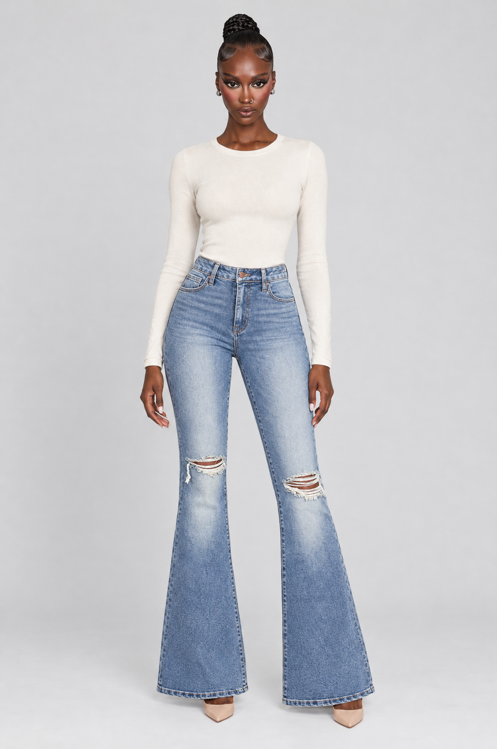 Vintage Ripped Flare Jeans on model