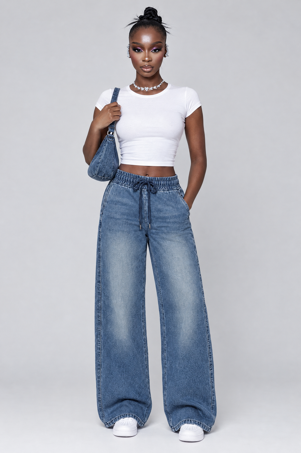 Coastline Drapey Wide-Leg Jeans on model